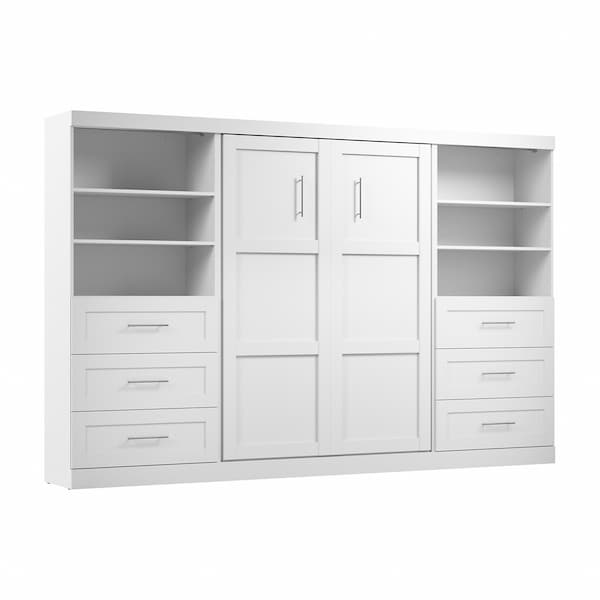 Bestar Pur Full Murphy Bed and 2 Shelving Units with Drawers (131W) in White